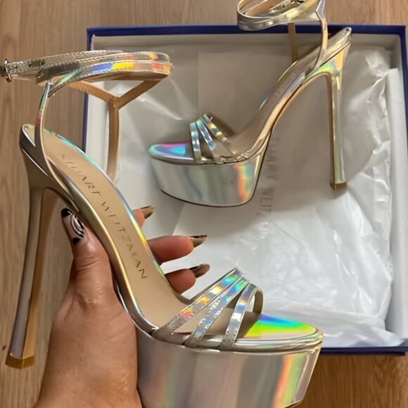 NEW NIB Stuart Weitzman Soiree Iridescent Ankle-Strap Platform Sandals $550 DEAL - Picture 3 of 10